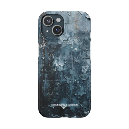 Weathered Blue Tapestry with Cracked Layers iPhone 15 - Slim Phone Case