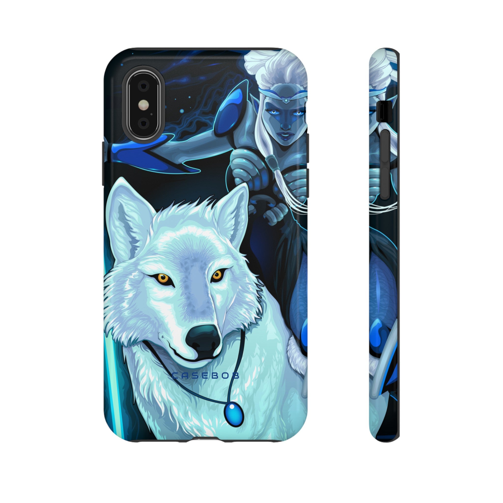 Elf with white wolf - Protective Phone Case