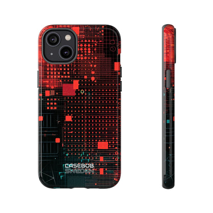 Crimson Circuit Grid iPhone 14 - Tough