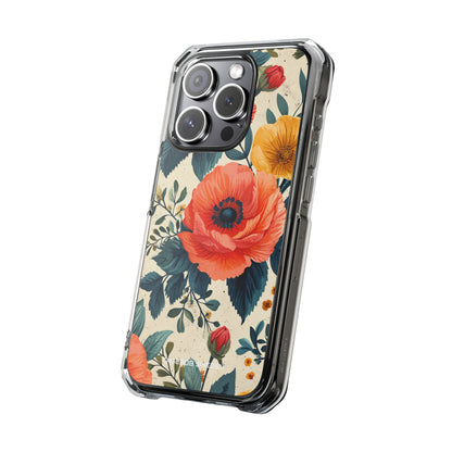 Vibrant Botanical Poppies - Clear Impact iPhone 15 Phone Case