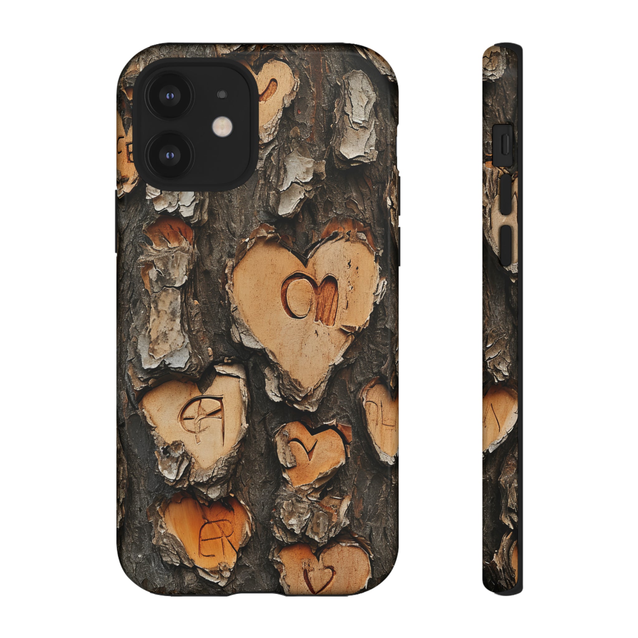 Carved Heart Trees & Initials - Protective Phone Case