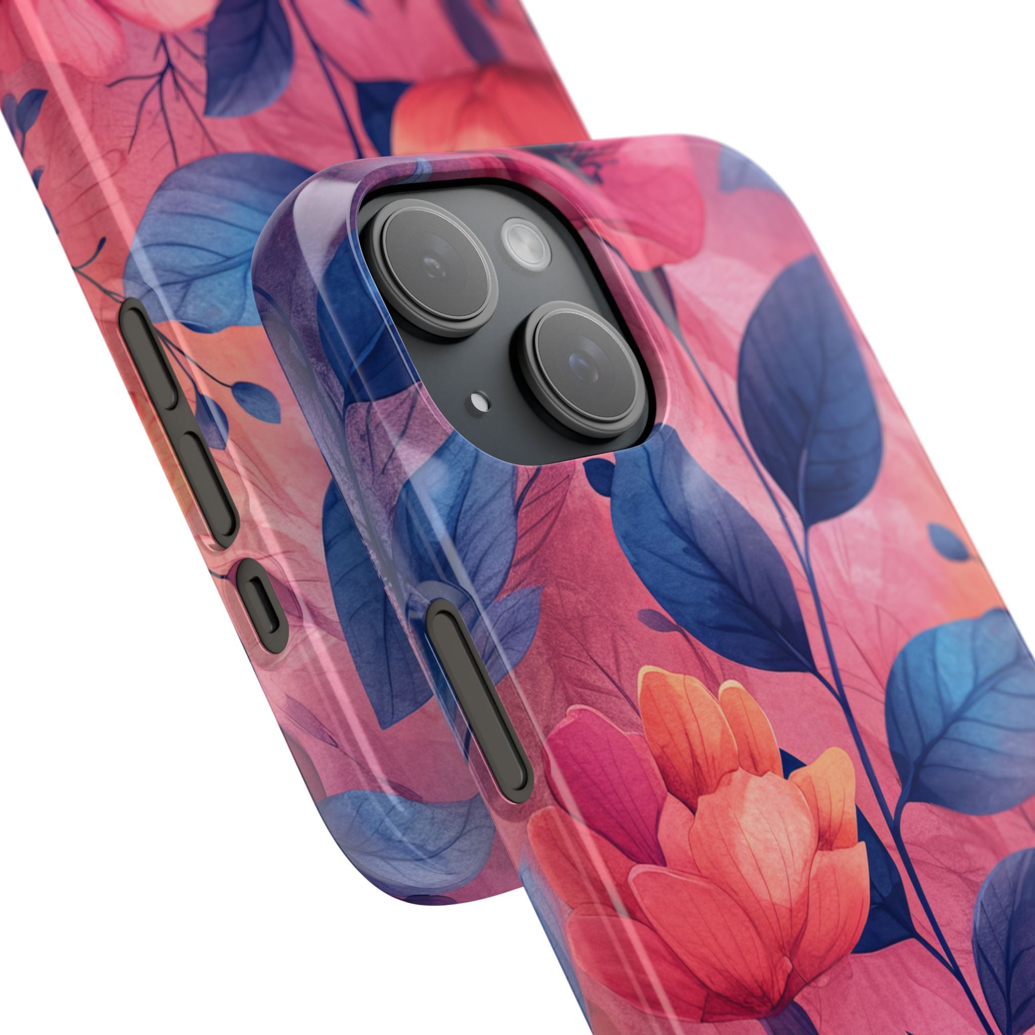 Pink Blue Floral - Slim iPhone 15 Phone Case