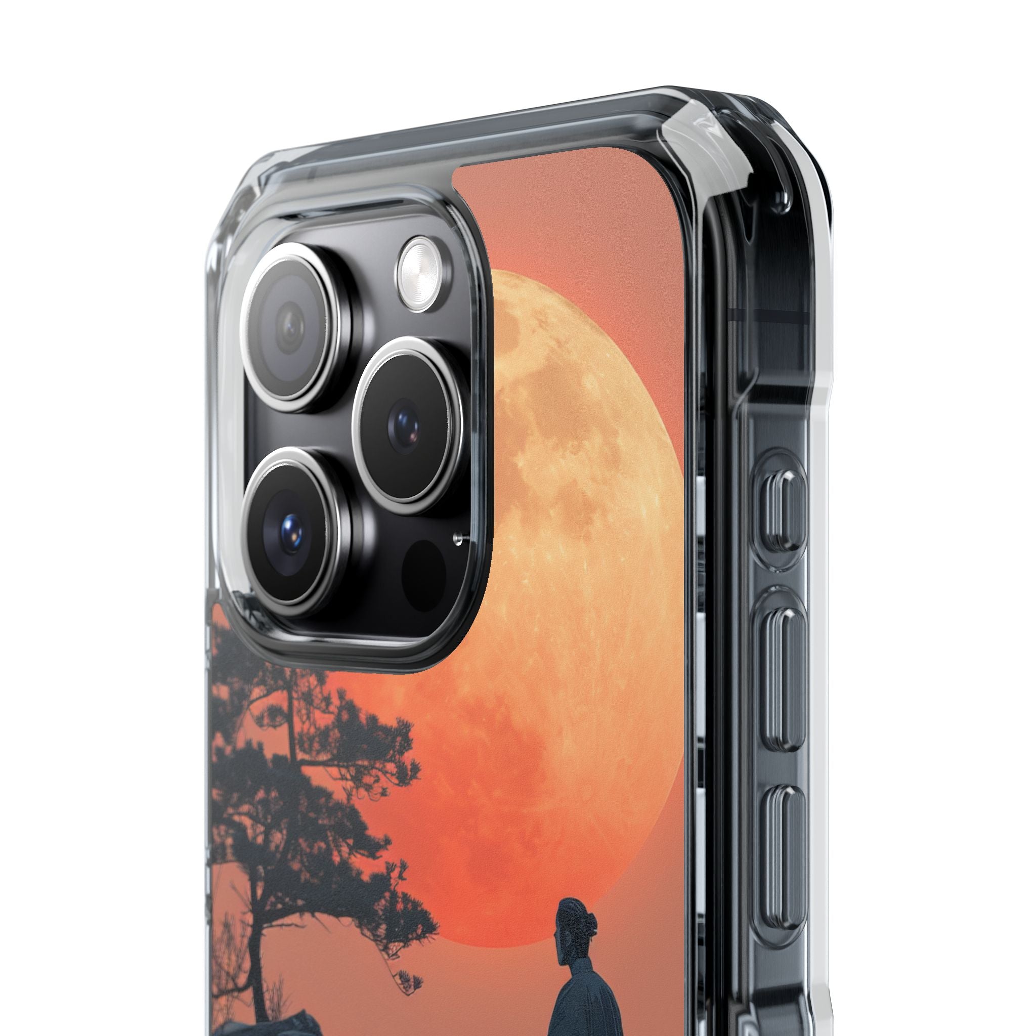 Zen Tranquility Under a Red Moon iPhone 15 - Clear Impact Phone Case