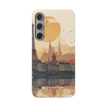 Eiffel Tower Silhouette with Birds and Sun Reflection Samsung S24 - Slim Phone Case