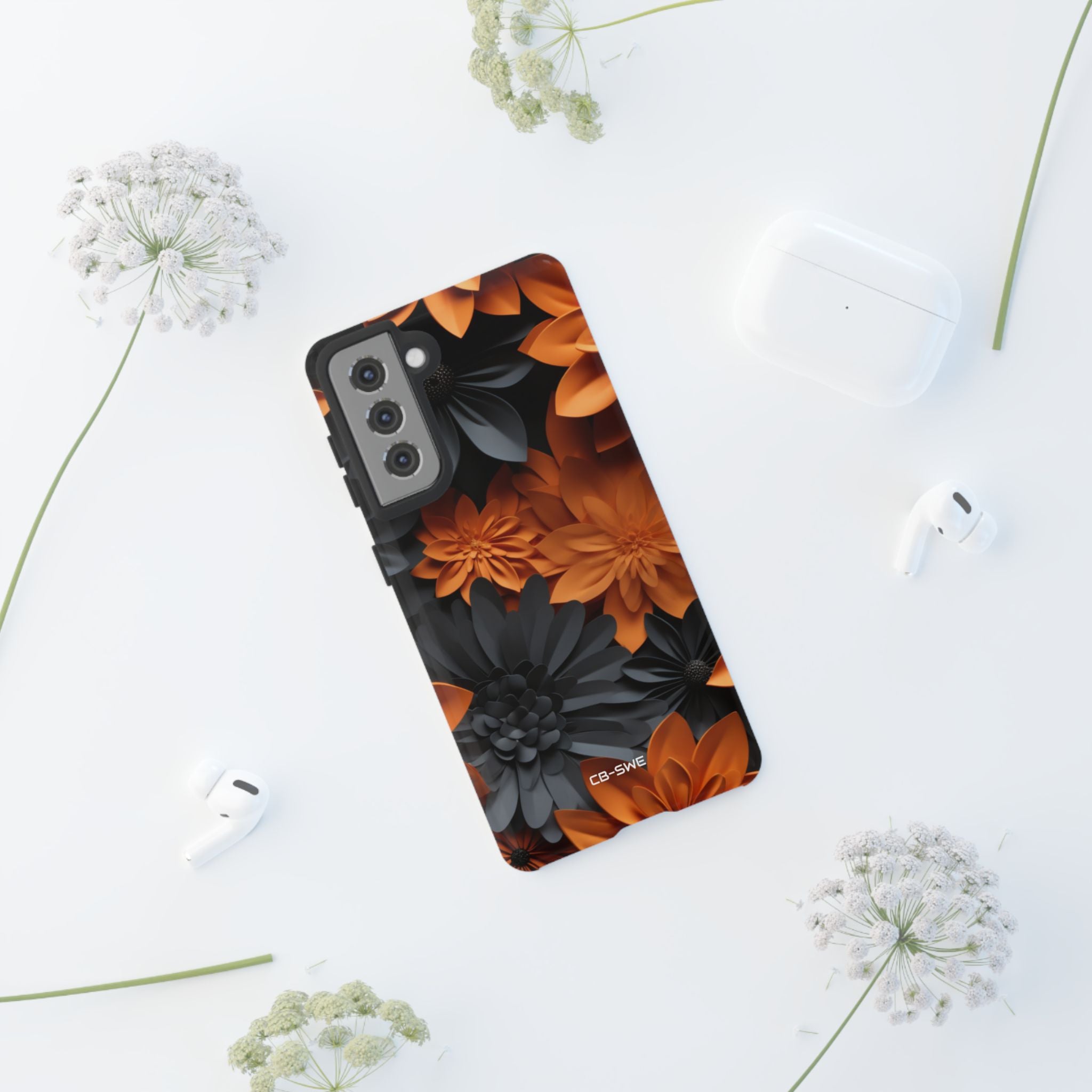 Graphical Orange Florals - Samsung Case