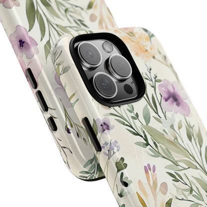 Soft Green Lavender Floral Pattern - Tough + MagSafe® iPhone 16 Phone Case