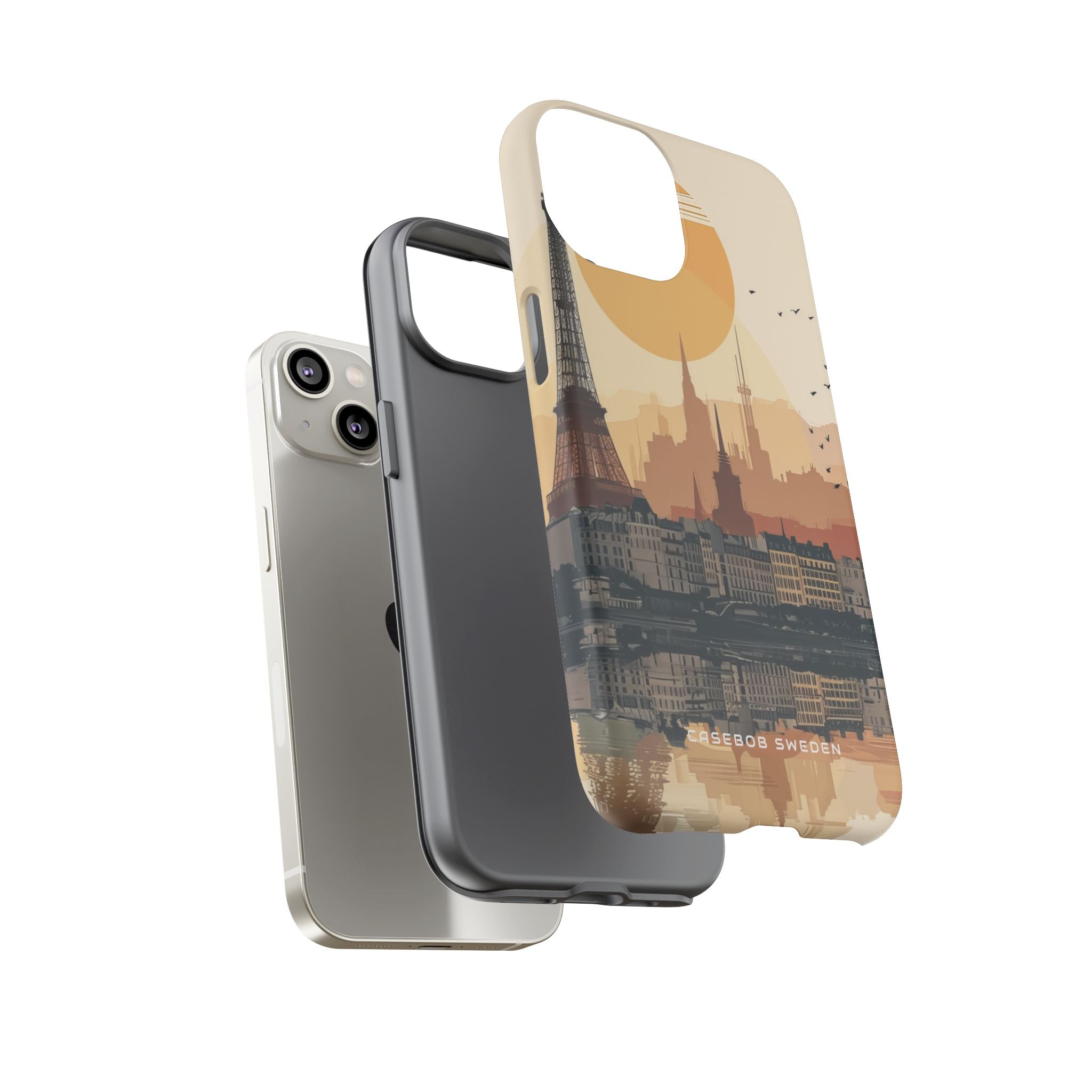 Eiffel Tower Silhouette with Birds and Sun Reflection iPhone 14 - Tough Phone Case