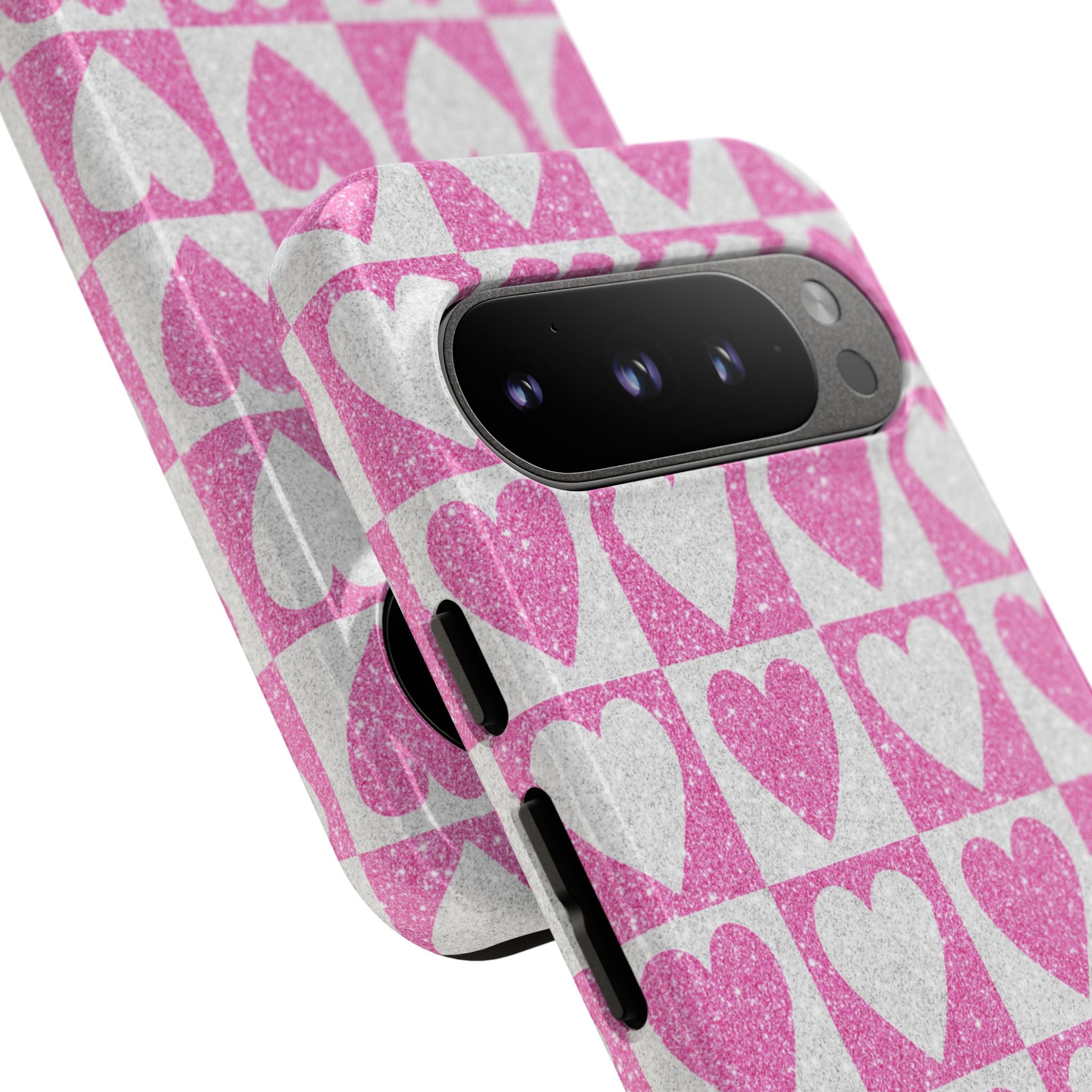 Glitter Heart Grid Google Pixel 9 Pro Case - Tough