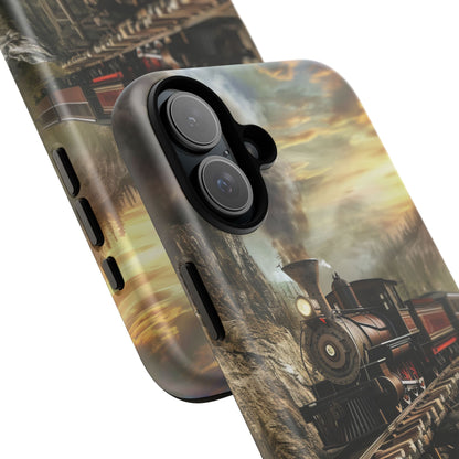 Vintage Steam Train Crossing Mountain Bridge iPhone 16 - Tough Phone Case