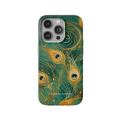 Peacock Elegance in Teal and Gold iPhone 14 - Flexi Phone Case