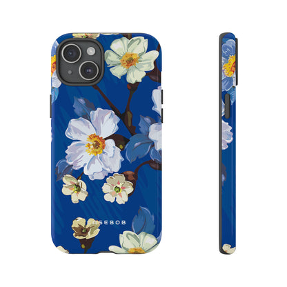 Elegant Flower on Blue iPhone Case | Tough