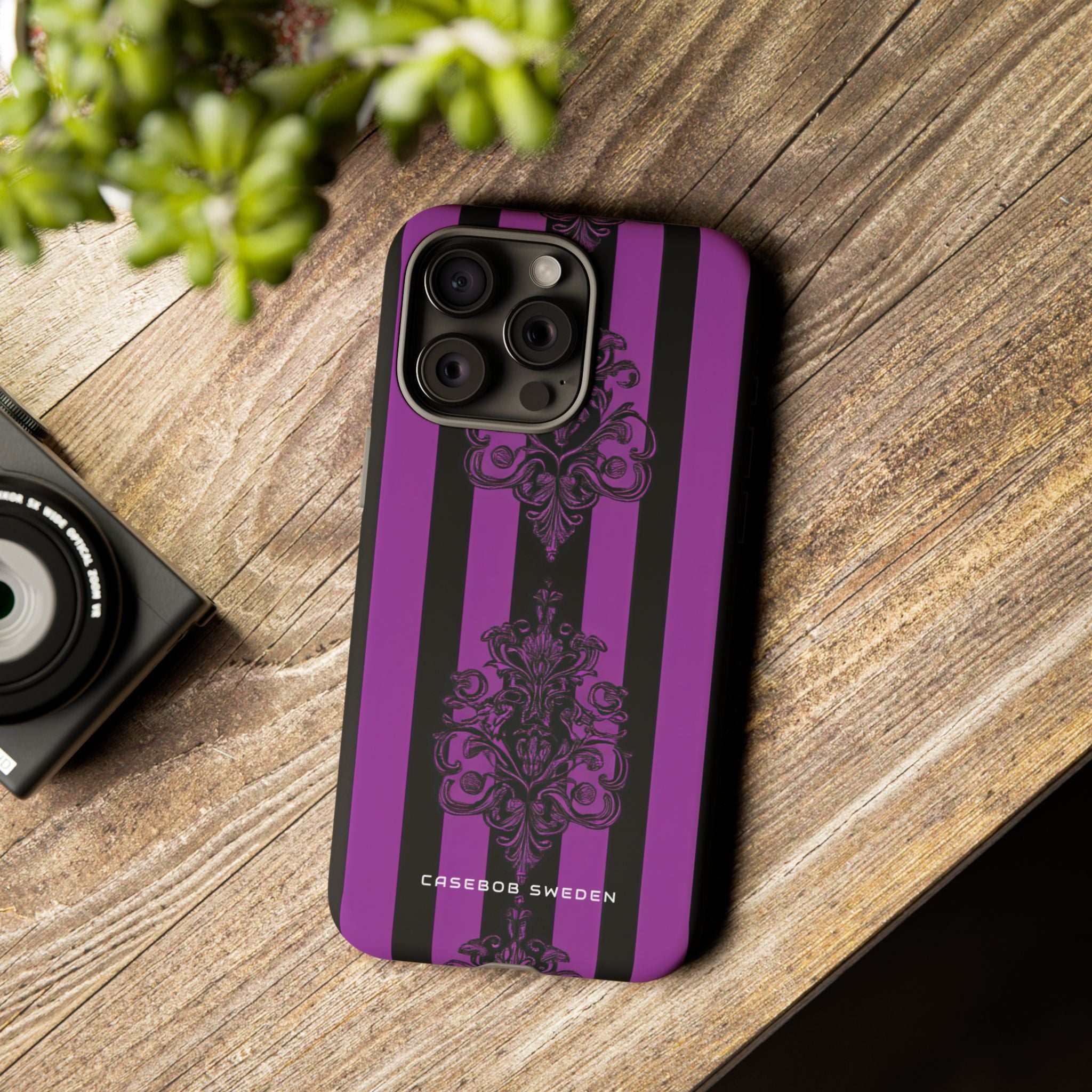 Gothic Elegance with Vertical Stripes and Ornamental Motifs iPhone 15 - Tough Phone Case