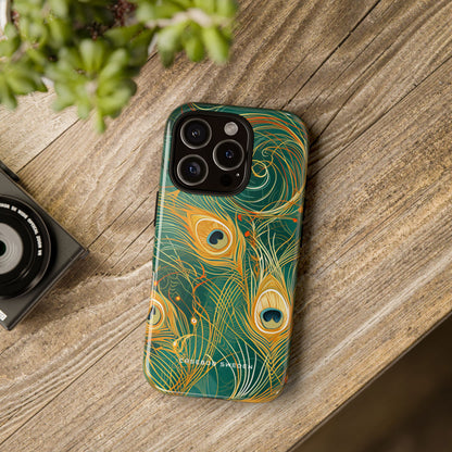 Peacock Elegance in Teal and Gold iPhone 16 - Tough Phone Case