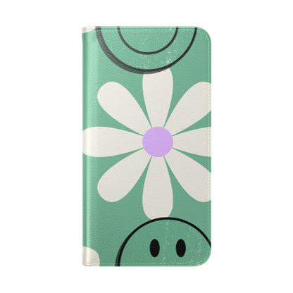 Smiley Daisy Glow - Samsung S23+ Kotelo - Lompakkotyyppi