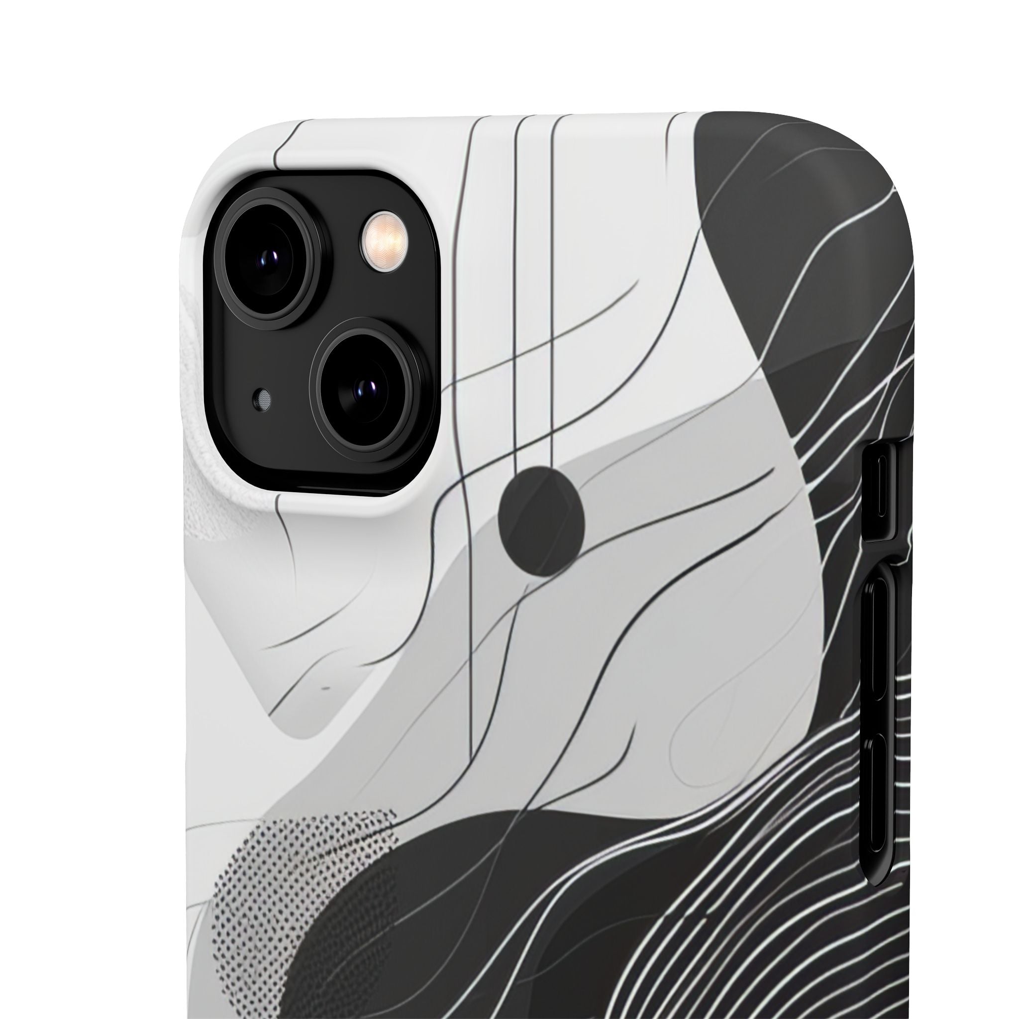 Fluid Rhythms: Monochrome Line Flow iPhone 14 - Slim Phone Case