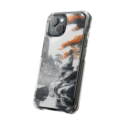 Zen Serenity: Tranquil Landscape with Buddha and Pagoda iPhone 15 - Clear Impact Phone Case