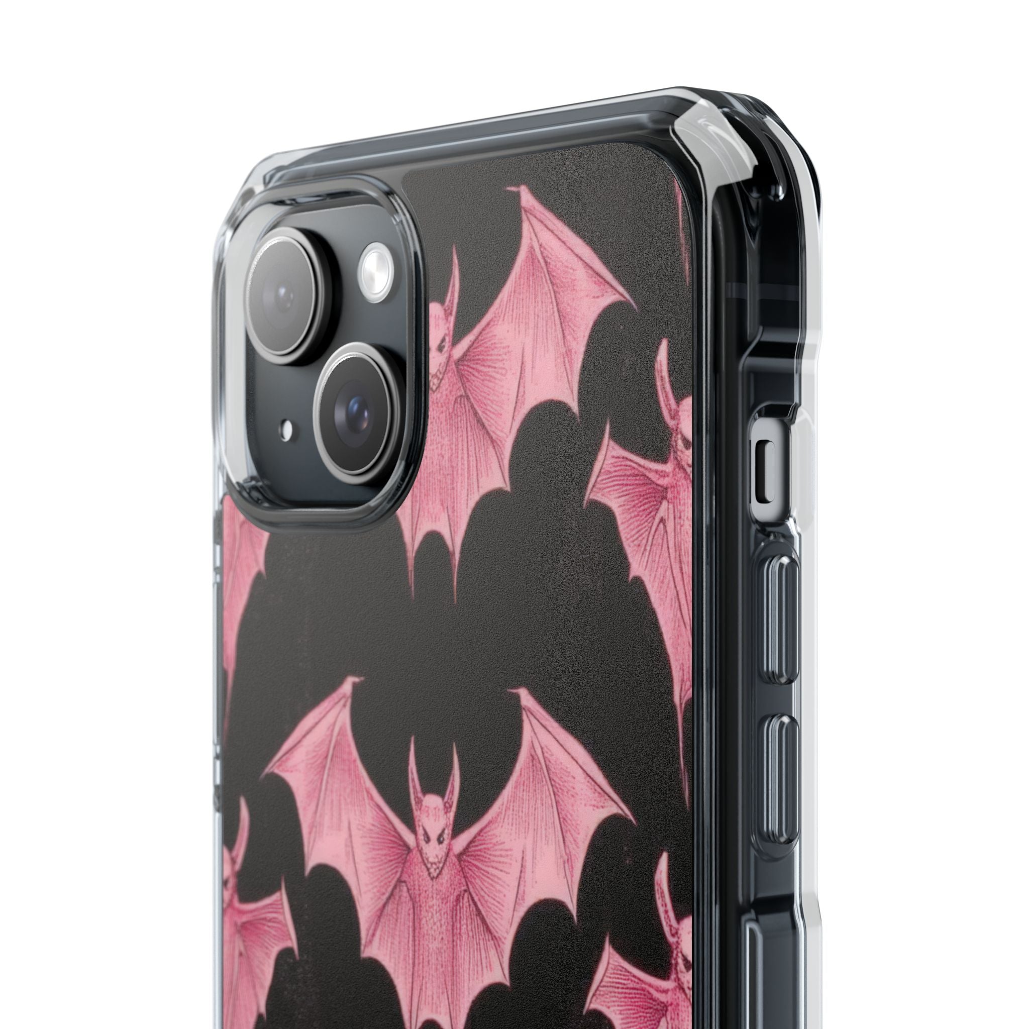 Gothic Pink Bats Aflame iPhone 15 - Clear Impact Phone Case