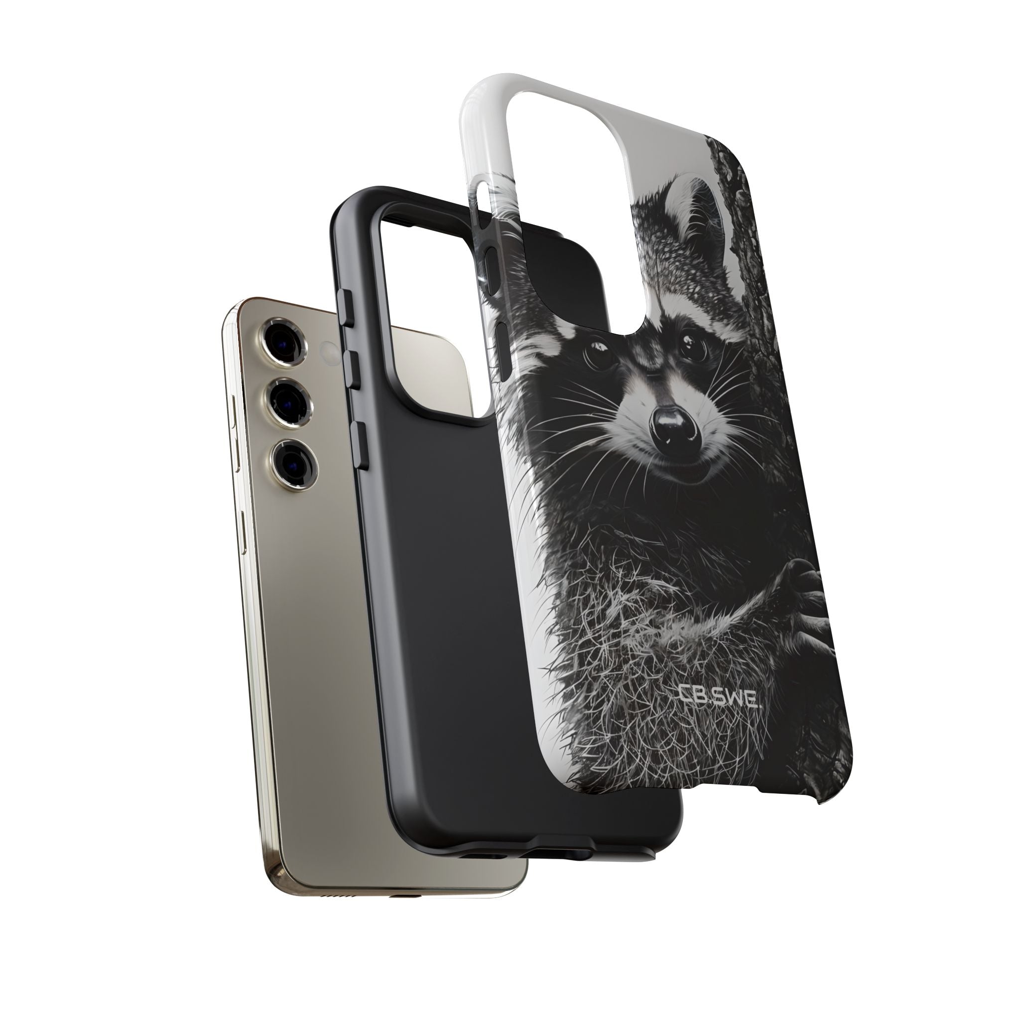 Intricate Black White Raccoon Illustration Phone Samsung S23 - Tough