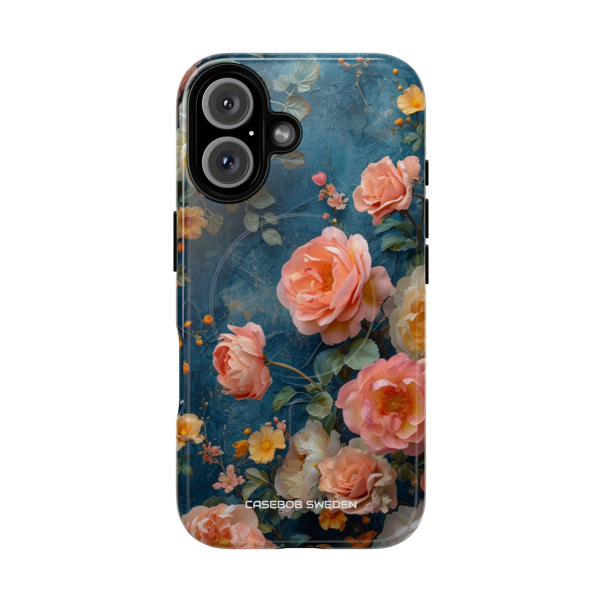 Blue Floral Elegance - Tough + MagSafe® iPhone 16 Phone Case