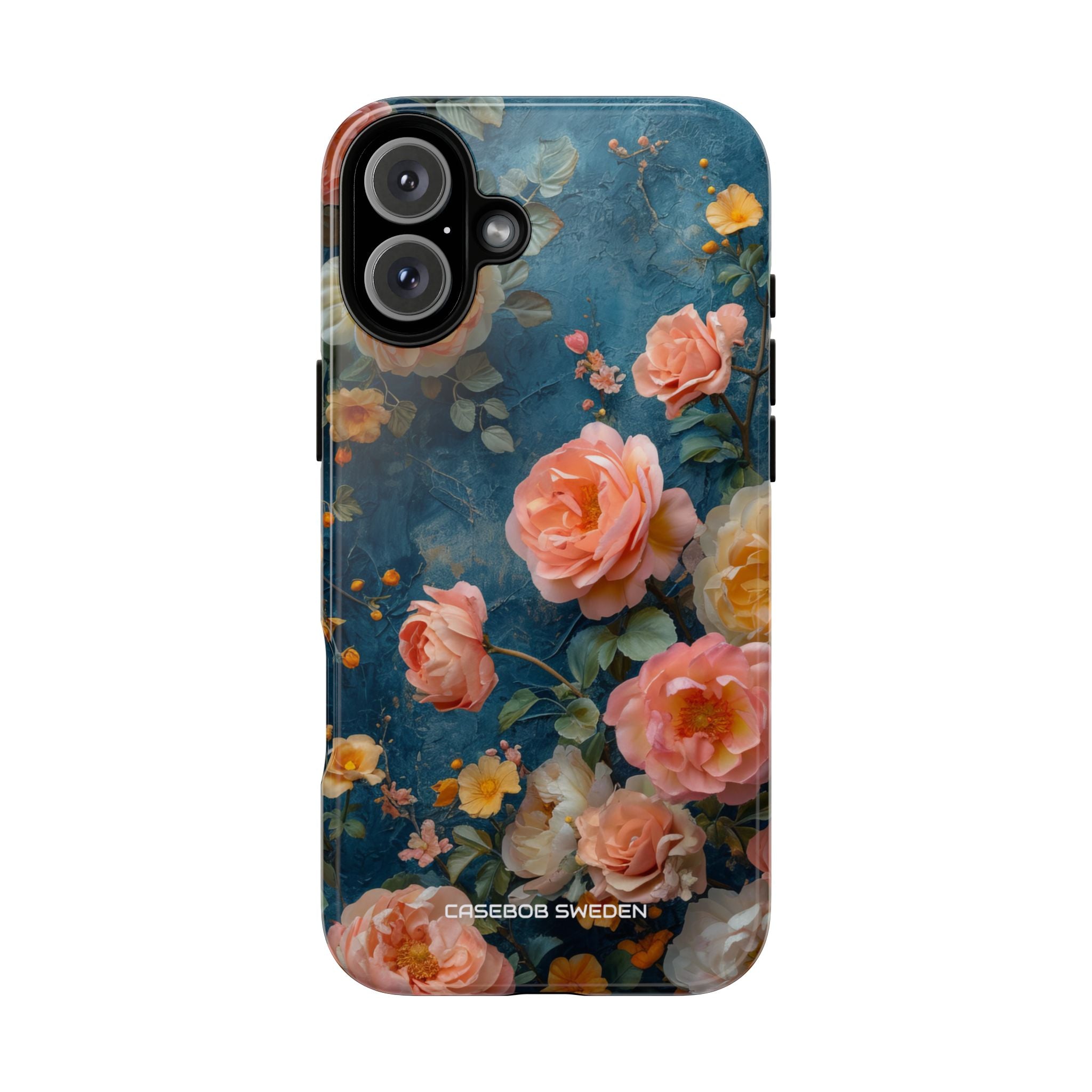 Blue Floral Elegance - Tough iPhone 16 Phone Case