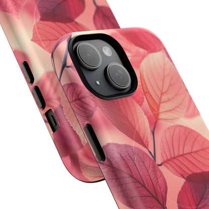 Elegant Pink Leaves iPhone 15 | Tough+ Phone Case