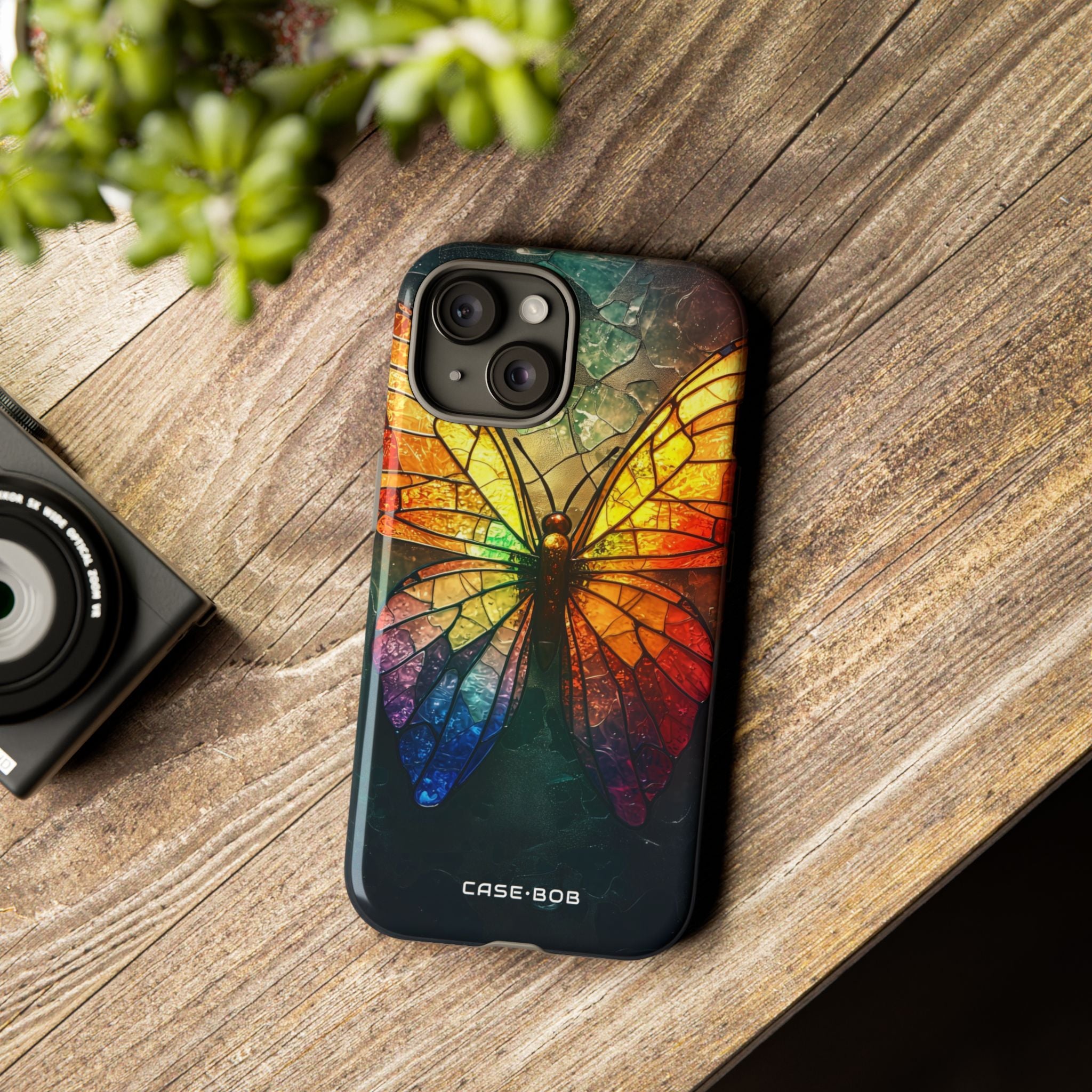 Stained Glass Butterfly iPhone 15 Case - Tough