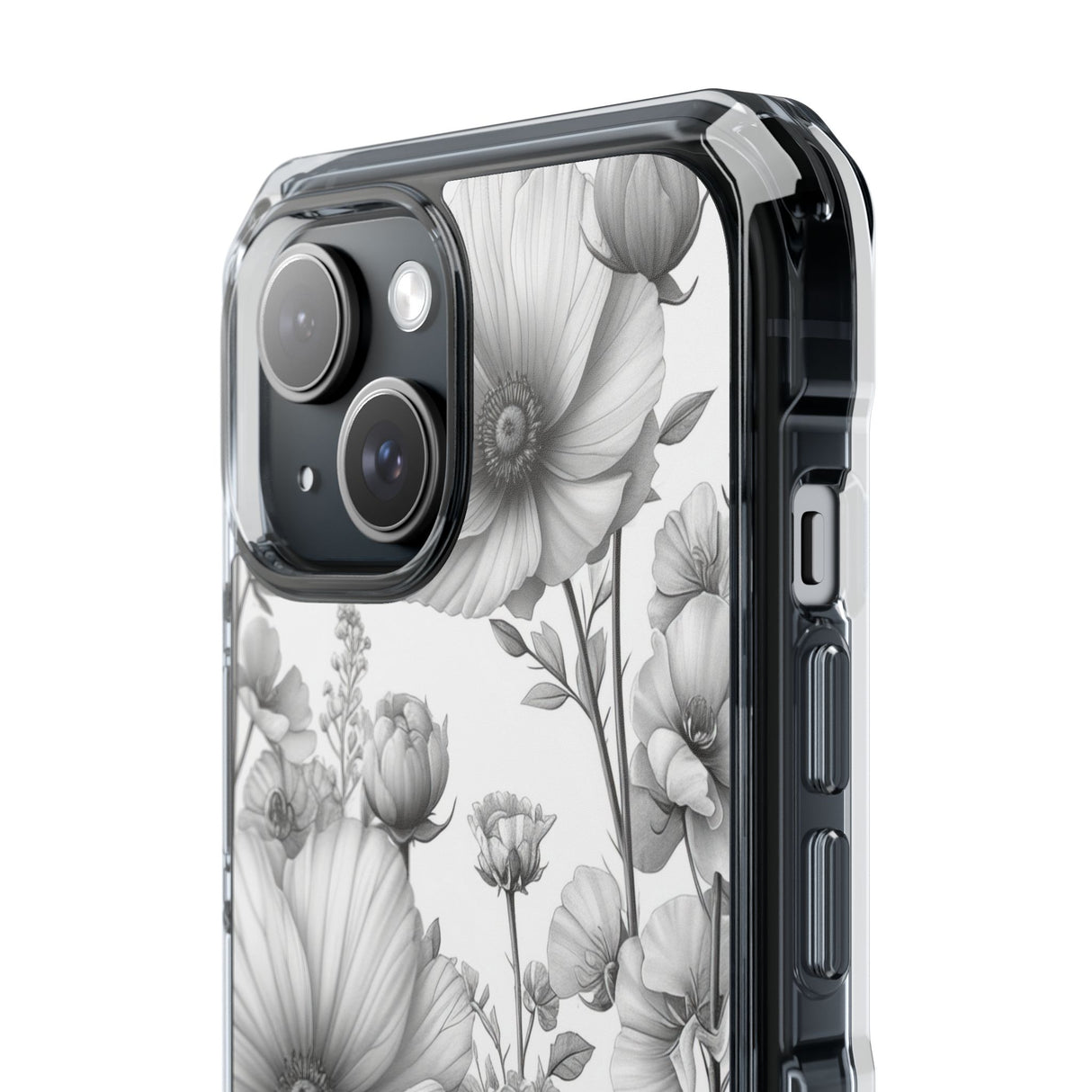 Monochrome Flora - Phone Case for iPhone (Clear Impact - Magnetic)