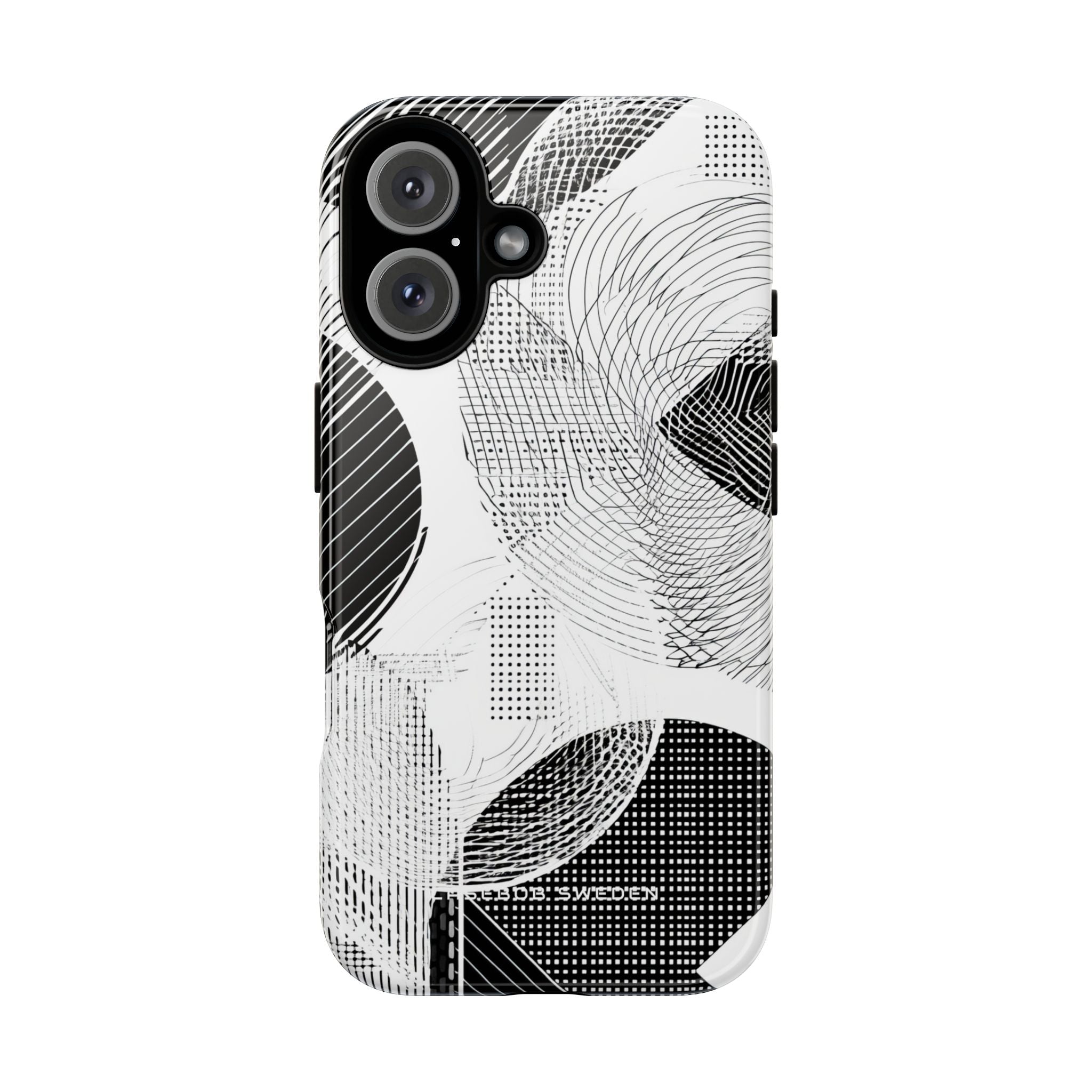 Geometric Monochrome Flow iPhone 16 - Tough Phone Case