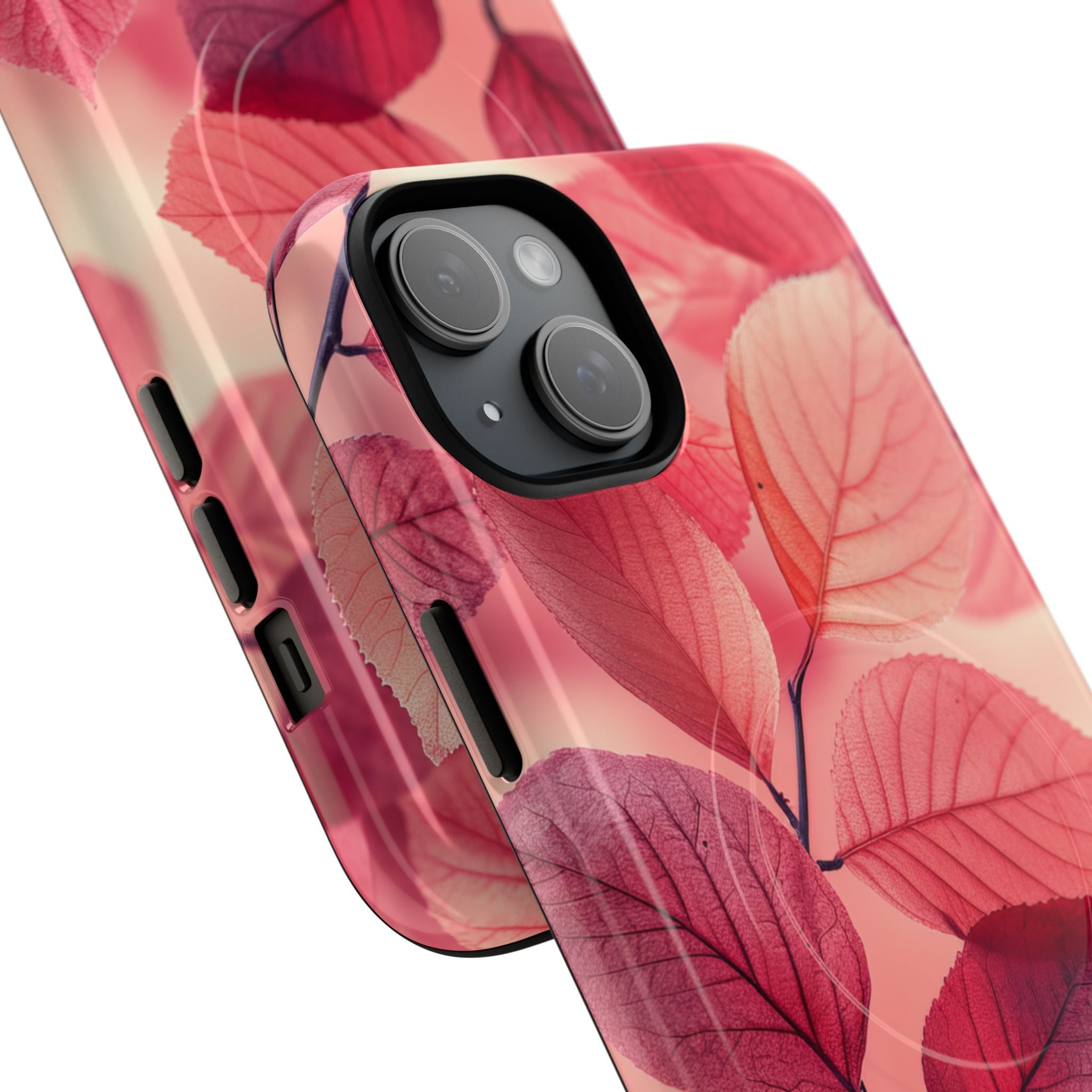 Elegant Pink Leaves iPhone 15 | Tough+ Phone Case