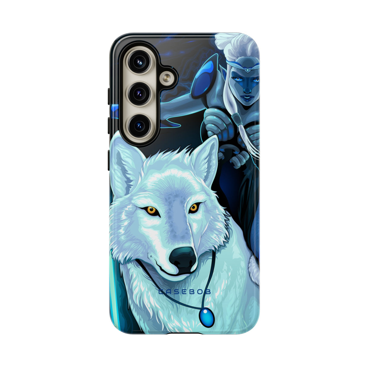 Elf with white wolf - Protective Phone Case