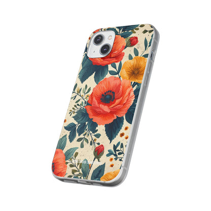 Vibrant Botanical Poppies - Flexi iPhone 14 Phone Case