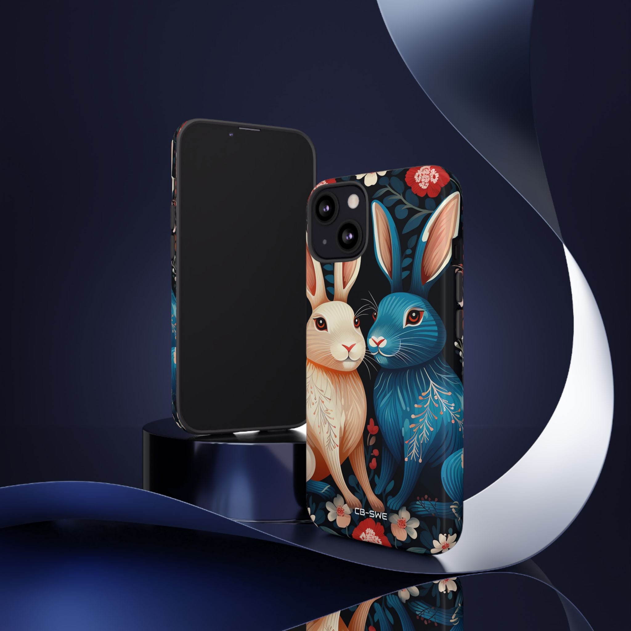 Rabbits Embrace Blossoms - iPhone Case