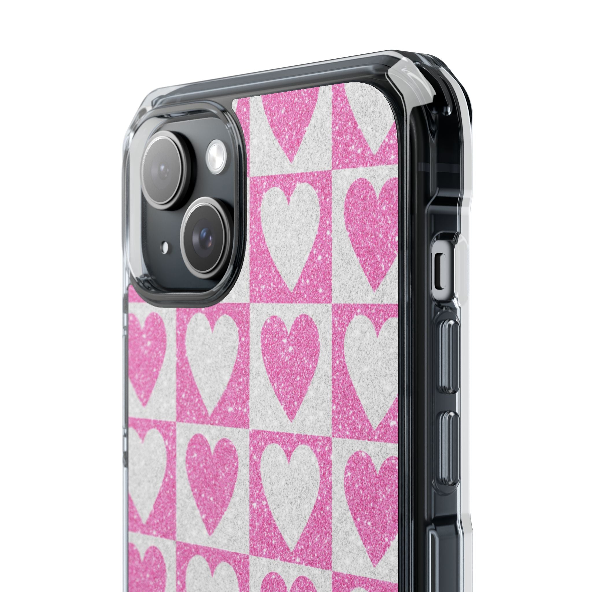 Glitter Heart Grid iPhone 15 Plus Case - Impact