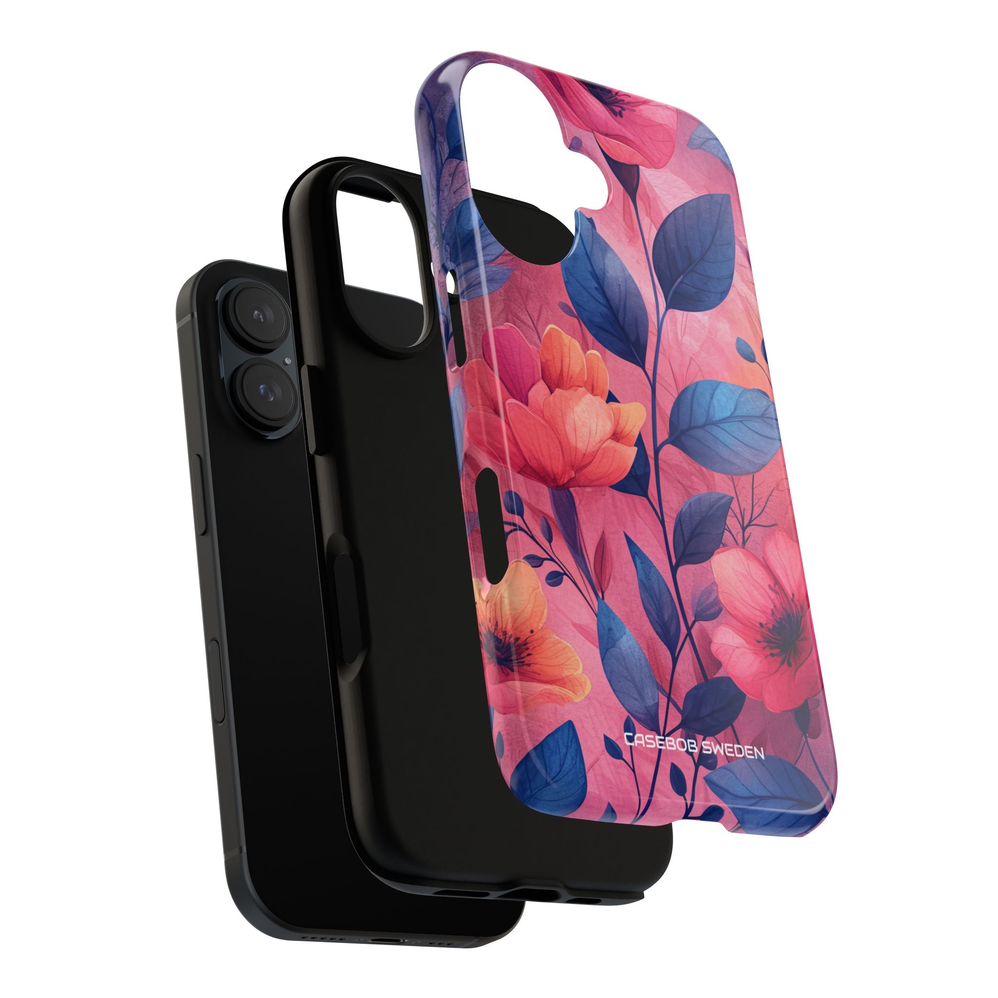 Pink Blue Floral - Tough iPhone 16 Phone Case