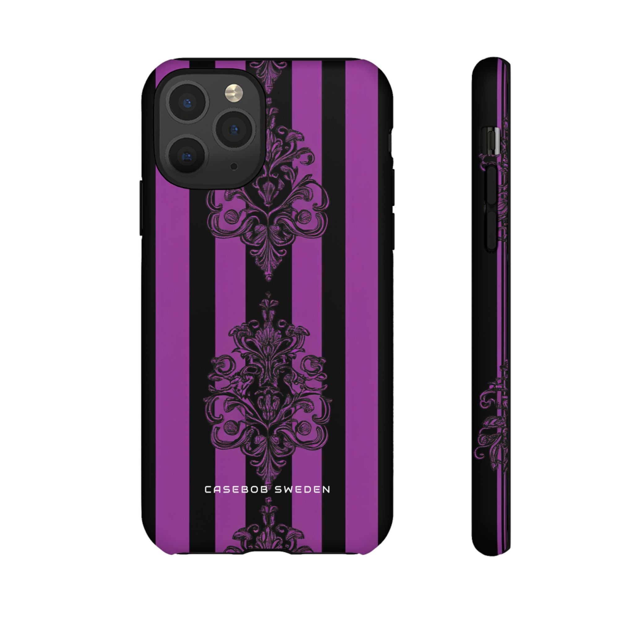 Gothic Elegance with Vertical Stripes and Ornamental Motifs iPhone 11 - Tough Phone Case