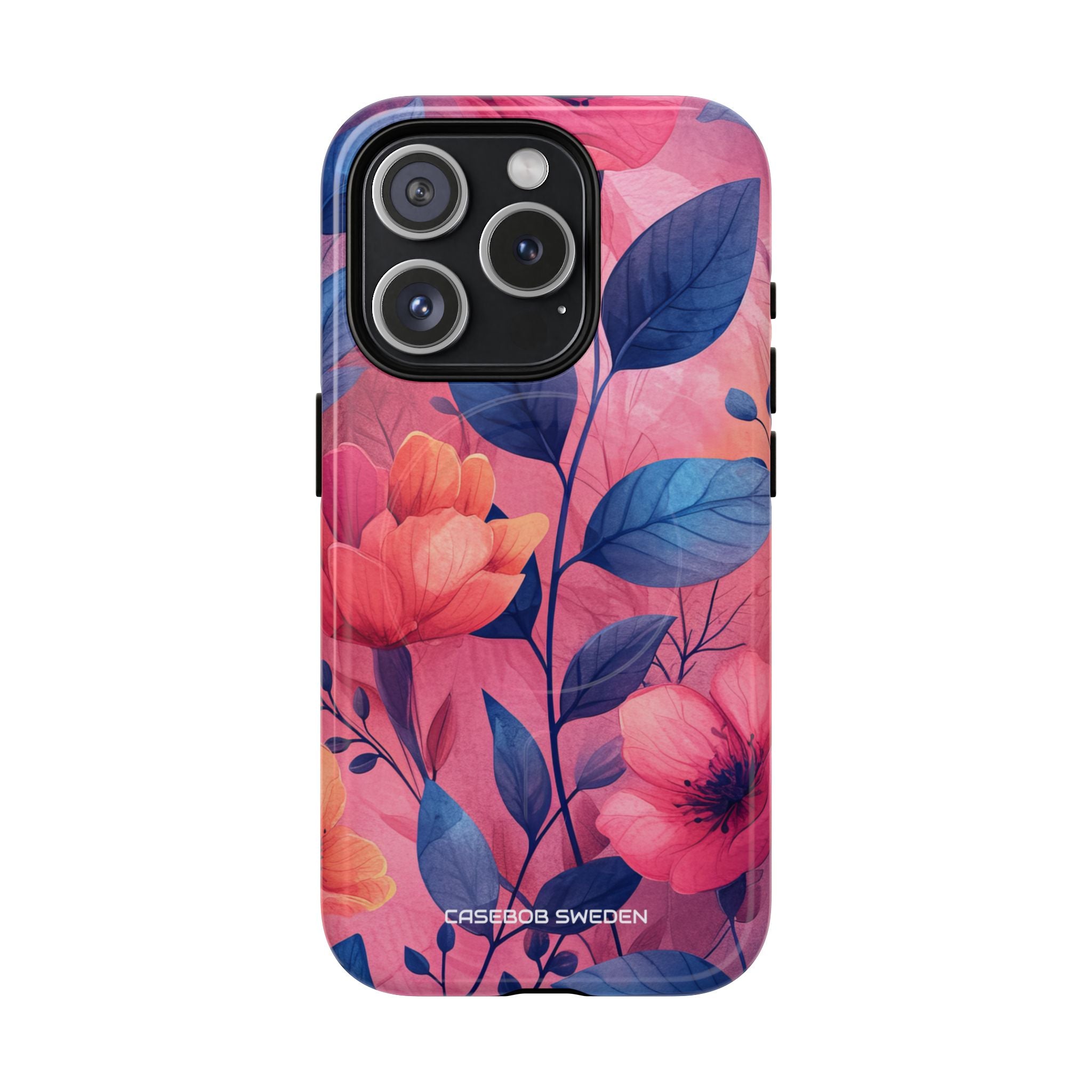 Pink Blue Floral - Tough + MagSafe® iPhone 15 Phone Case