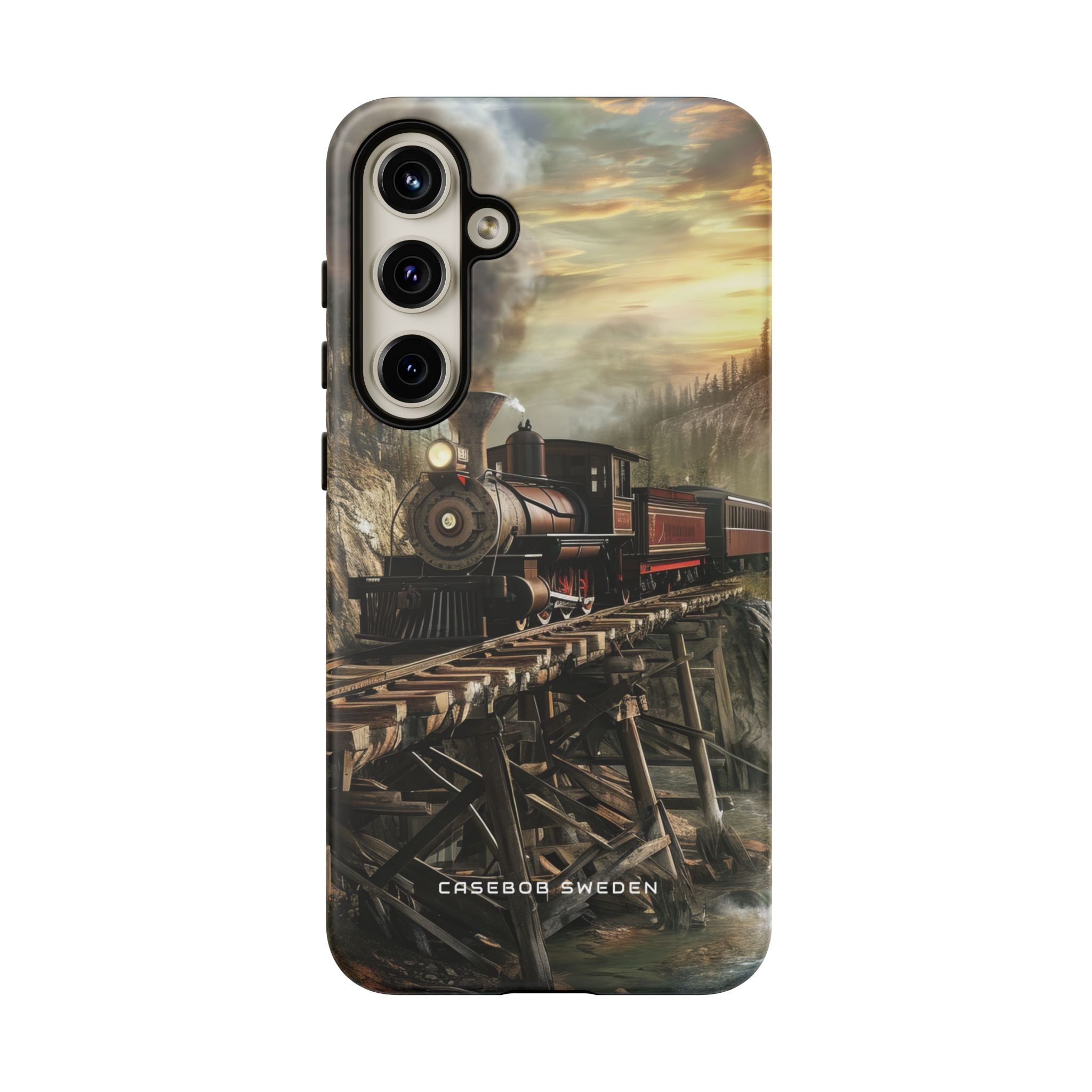 Vintage Steam Train Crossing Mountain Bridge Samsung S24 - Tough Phone Case