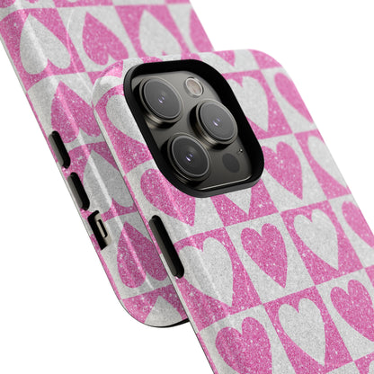 Glitter Heart Grid iPhone 14 Pro Max Case - Tough+