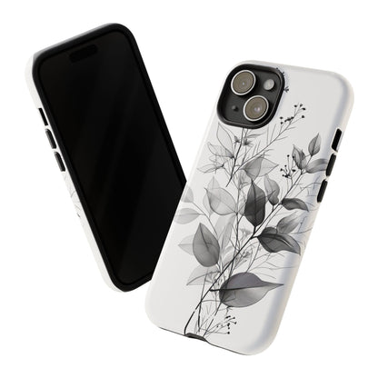 Veined Leaves Gray iPhone 15 Case - Tough