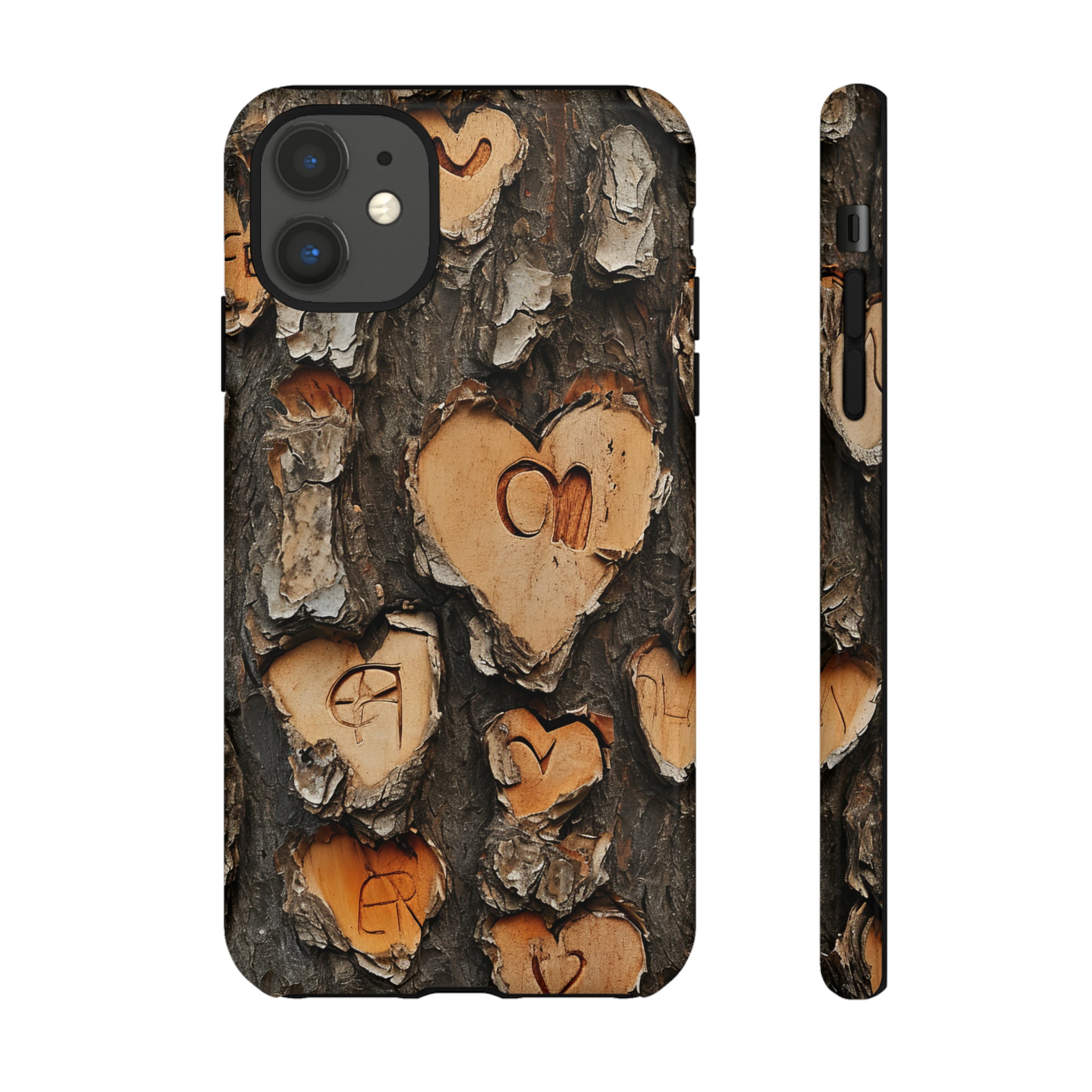 Carved Heart Trees & Initials - Protective Phone Case