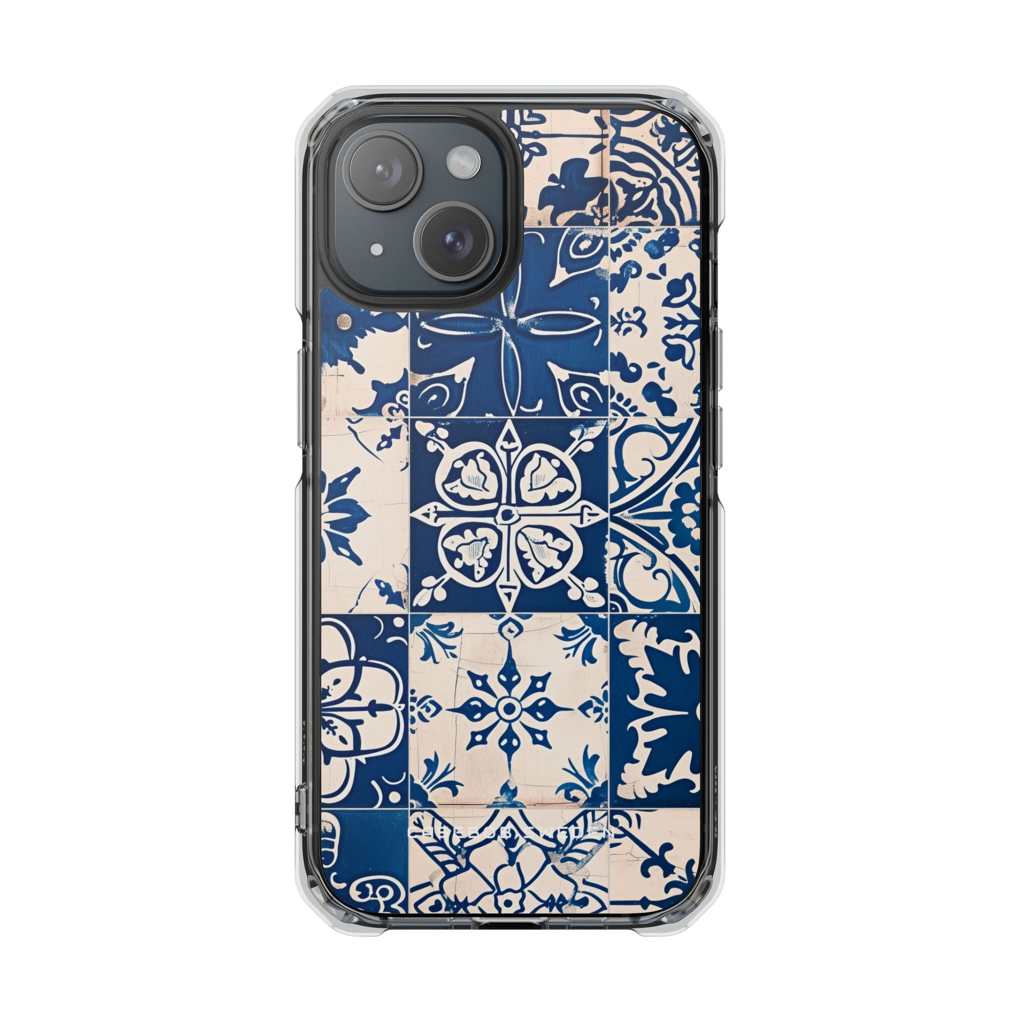 Mediterranean Blue Ceramic Line Art Tiles iPhone 15 - Clear Impact Phone Case