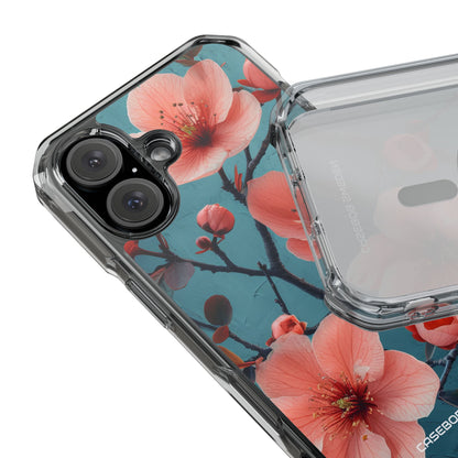 Teal Coral Blossom - Clear Impact iPhone 16 Phone Case