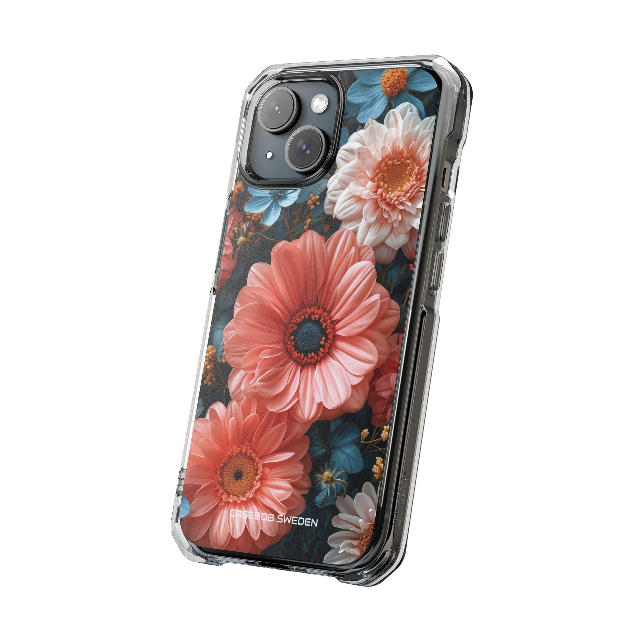 Coral Teal Blooms - Clear Impact iPhone 15 Phone Case