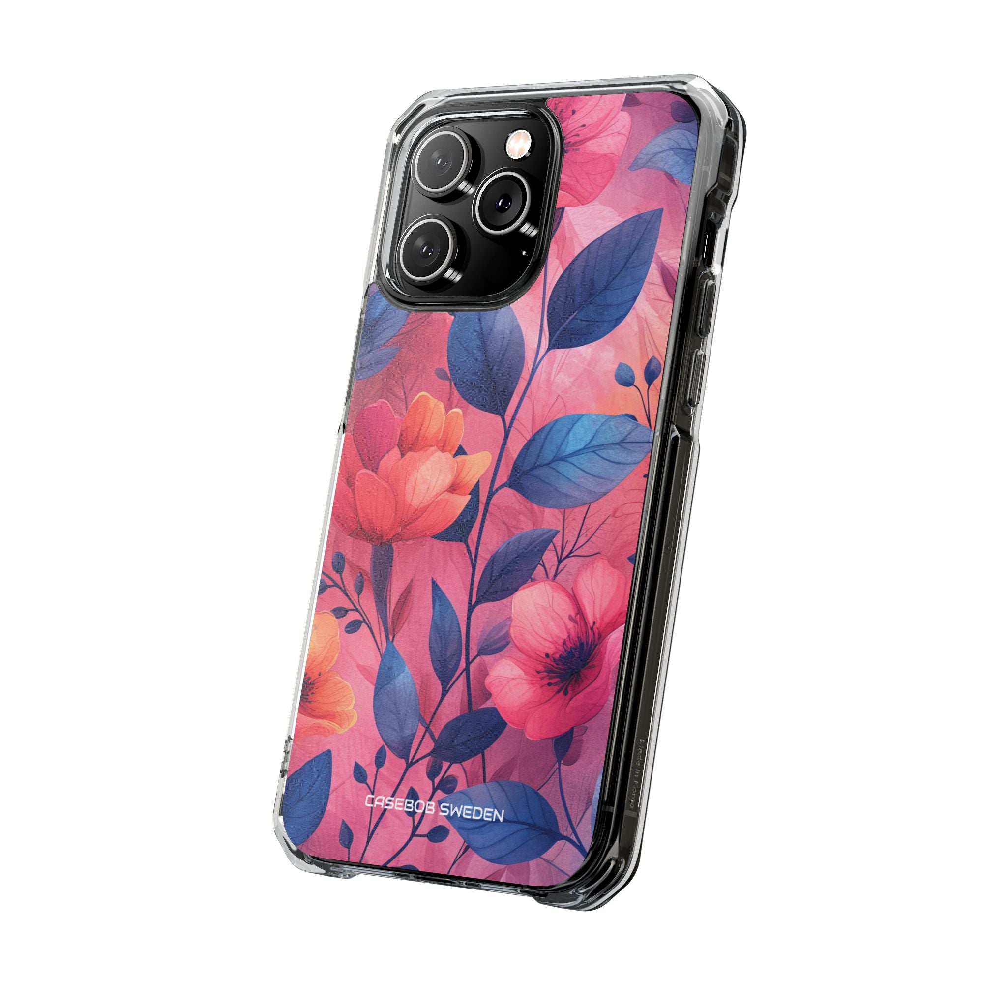 Pink Blue Floral - Clear Impact iPhone 14 Phone Case