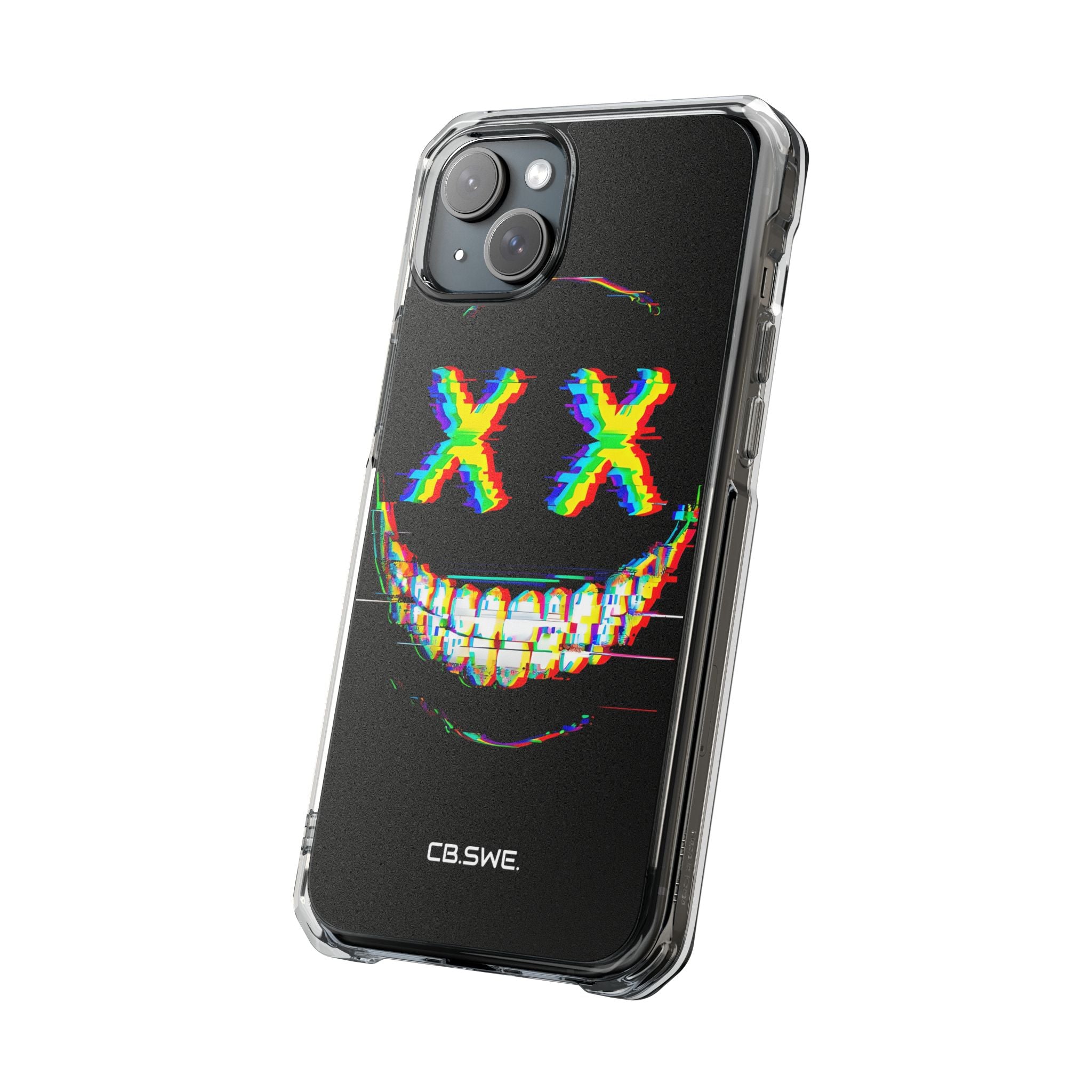 Sinister Glitch Art Smiley Face Digital Phone iPhone 15 - Impact Clear+