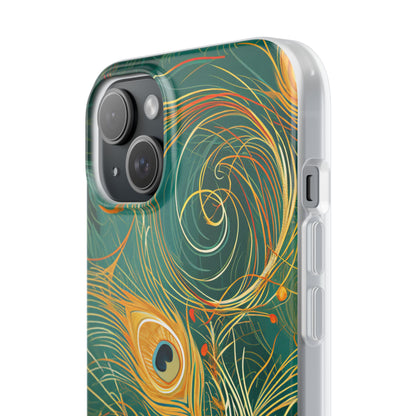 Peacock Elegance in Teal and Gold iPhone 15 - Flexi Phone Case