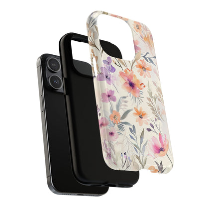 Soft Pink Floral Watercolor Design - Tough + MagSafe® iPhone 15 Phone Case