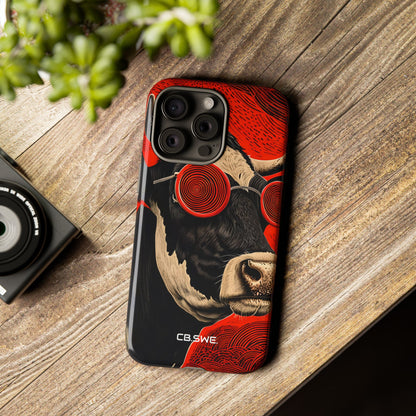 Surreal Black White Cow Red Spiral Sunglasses iPhone 15 - Tough