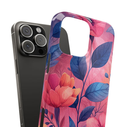 Pink Blue Floral - Slim iPhone 16 Phone Case