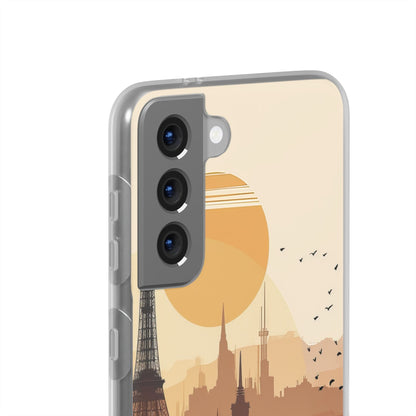 Eiffel Tower Silhouette with Birds and Sun Reflection Samsung S21 - Flexi Phone Case